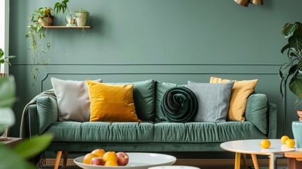 Sage green and honey gold serene eco-friendly living space