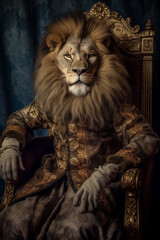 Royal lion king portrait, anthropomorphic character