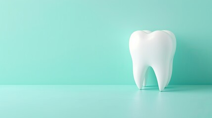 Pastel blue postcard with a white fake tooth, concept of dentistry, dental care and international dentist day celebration with copy space for text. AI Generated. - obrazy, fototapety, plakaty