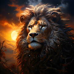Lion in the sunset masterpice