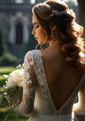 Bride in the garden close-up