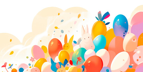 The design of a flyer for a children's party on the theme of Easter and birthday. - obrazy, fototapety, plakaty
