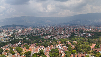 Naklejka premium Drone aerial images of Comuna 13 Medellin San Javier Colombia Medellín Antioquia province City of Eternal Spring