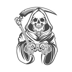 Gaming Spooky Grim Reaper skull with video gamepad vector design