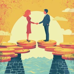 a man and a woman at the same salary level. efforts to address and bridge the gender pay gap, promoting fair compensation for women