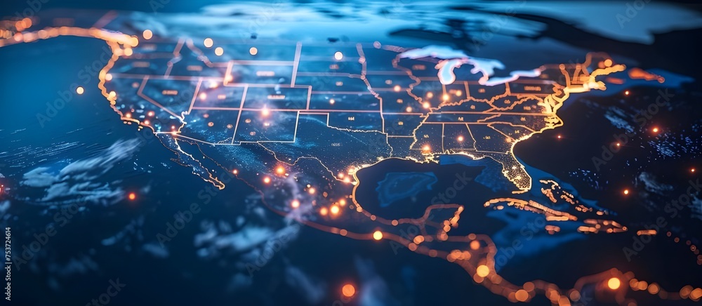 Poster Global network connection concept. Connection Lines Around Earths Surface Technology background.
