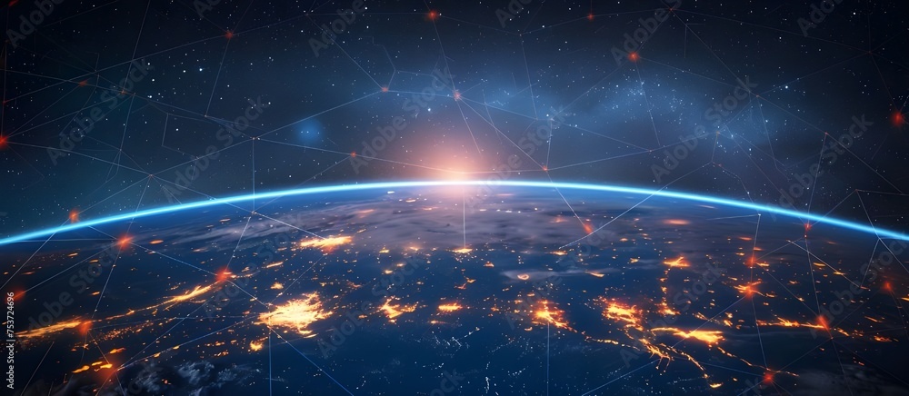 Poster Technology Network Data Connection Network Marketing and Cyber Security Concept. Data transfer and cyber technology Background.