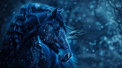 blue luminescent horse face