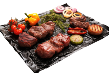 Grill With Meat and Vegetables Cooking