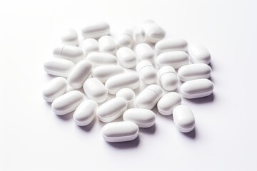 White pills on white background Symbolic image for pharmaceutical productsDrug dependency