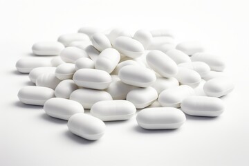 Fototapeta na wymiar White pills on white background Symbolic image for pharmaceutical products