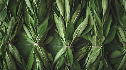 bundles of sage leaves and stems in a geometric pattern