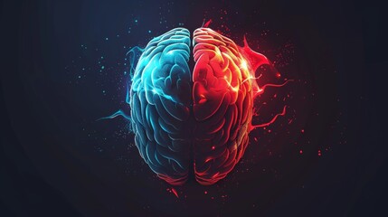 A vector graphic illustrates the concept of consciousness with a depiction of the left and right brain. This image symbolizes the duality and interconnectedness of cognitive functions - obrazy, fototapety, plakaty
