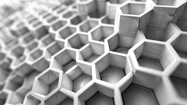 a black and white photo of a bunch of hexagons that are stacked on top of each other.