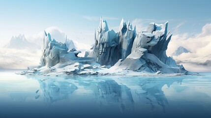 Fototapeta na wymiar Global warming and climate change concept. Winter landscape with melting icebergs.