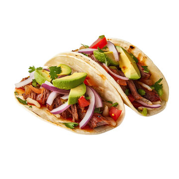  Korean BBQ tacos with kimchi slaw, isolated on transparent background. ai
