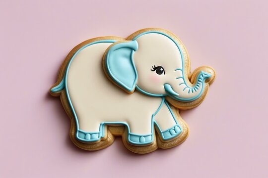 White and Blue Elephant Cookie Accent on Pastel Pink Background