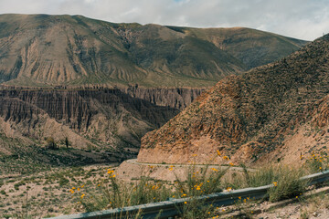 Road leading towards the Salinas Grandes salt flats near Purmamarca