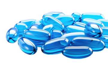 Pile of Blue Pills on White Background