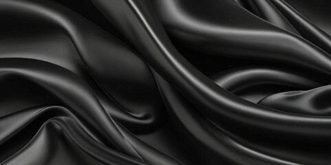 Fototapeta premium Luxurious black smooth silk or satin texture background. Black silk wave and curve background