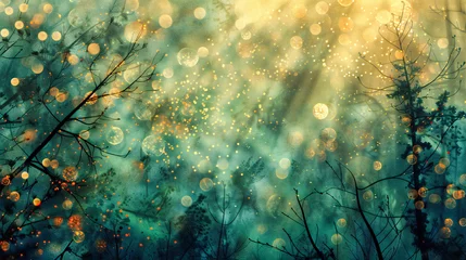 Zelfklevend Fotobehang Magical Forest Light, Abstract Bokeh and Glitter, Bright Summer Pattern © Taslima
