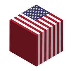 Fototapeta premium United States of America flag - isometric 3D cube isolated on white background. Vector object.