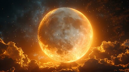 Majestic full moon illuminated by sunlight against a starry sky. perfect for backgrounds and space-themed designs. AI