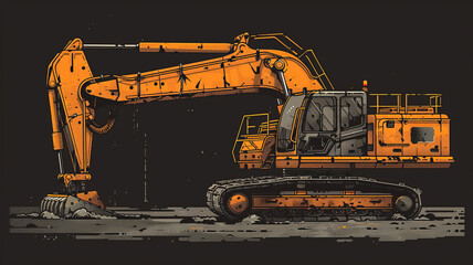 A cartoon-like cartoon drawing of a concrete pump. The lines of that drawing are thick. The concrete pump looks drunk. on black background,generative ai