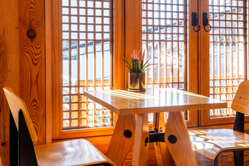 Korean traditional shop interior table and chair furnishings