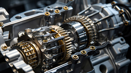 a close up of a metal gearbox in a car engine