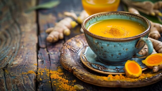 bunch of turmeric tea, celebrated for its anti-inflammatory and antioxidant properties
