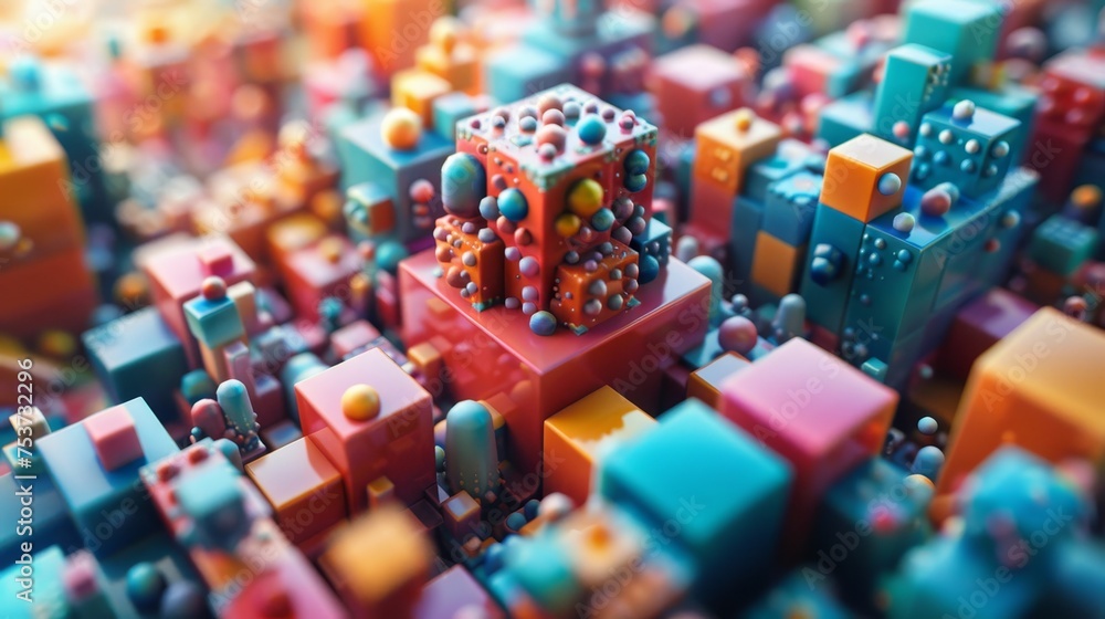Aufkleber a mesmerizing array of 3d geometric shapes forming a complex