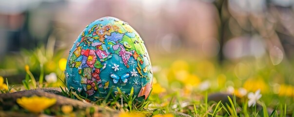 Obraz na płótnie Canvas Globetrotting on Easter: A Unique Egg Decoration Showcasing the World's Continents and Oceans