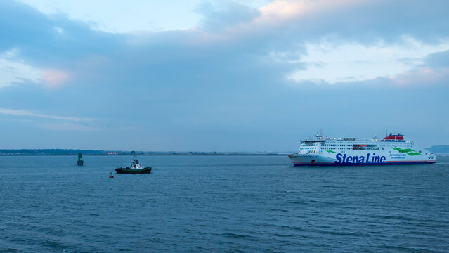 Aerial photo of Stena Line ferry on a Dublin Bay