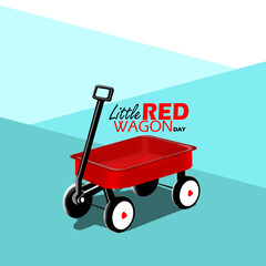 Little Red Wagon Day event banner. A red wagon with bold text on light blue background to celebrate on March