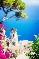 Photo sur Plexiglas Plage de Positano, côte amalfitaine, Italie Belltower in Ravello village, Amalfi coast of Italy, retro toned