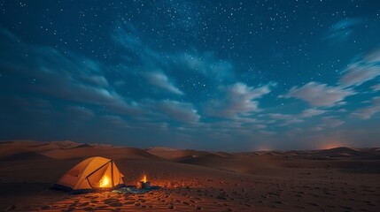 Fototapeta na wymiar A night under the stars camping in the vast deserts of the Middle East