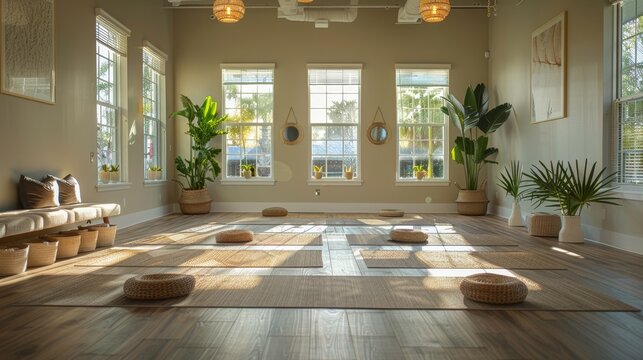 A peaceful yoga studio offering a blend of fitness exercises and strength training
