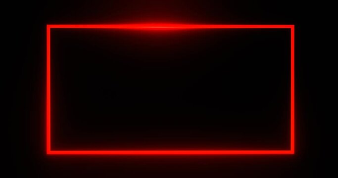 Neon frame with glowing red line. Cherry color illuminated by 3d render luminous line moving along perimeter for design and electric led shows