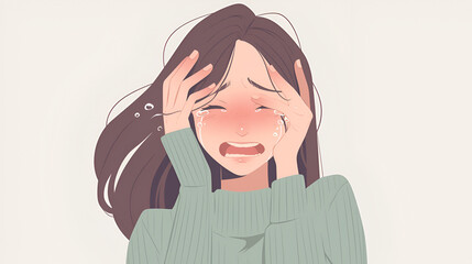 girl crying violently, flat style illustration