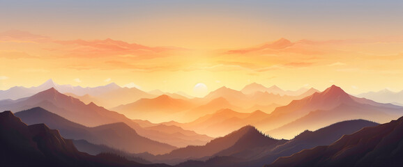 Picturesque gradient mountain range bathed in golden light, showcasing the cutest and most...