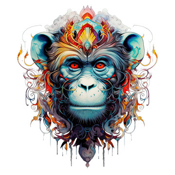 A monkey depicted in vibrant tattoo art style against a clean white  transparent background 