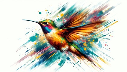 Colorful abstract hummingbird in flight