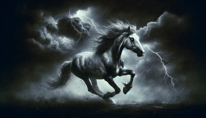 Majestic Horse Galloping in Thunderstorm