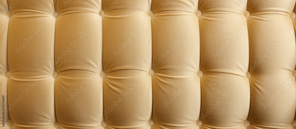 Poster beige velvet upholstery featuring vertical lines and circular buttons high resolution image