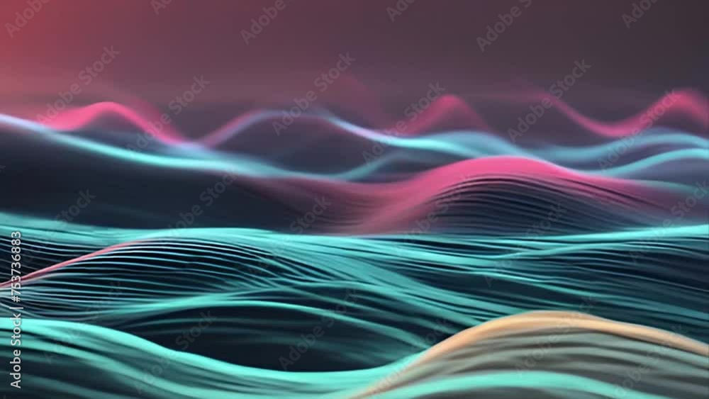 Poster calming rhythm wave abstract background with looping motion and vibrant color, copy space area in ab