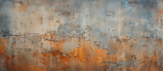Weathered rusty metal abstract texture on a dirty and aged cement wall