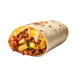 Tasty potato and egg breakfast burrito isolated on transparent background