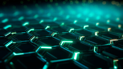 Fototapeta premium a futuristic hexagon wallpaper with glowing elements, photorealistic