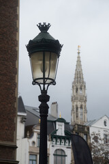 closeup of retro street lamp in the street of Brussels in Belgium  - 753737893